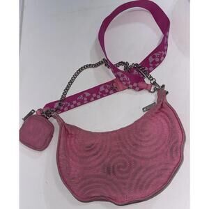 Betsey Johnson XOVALLI‎ Pink Skull Crossbones Embroidered Crossbody Shoulder Bag